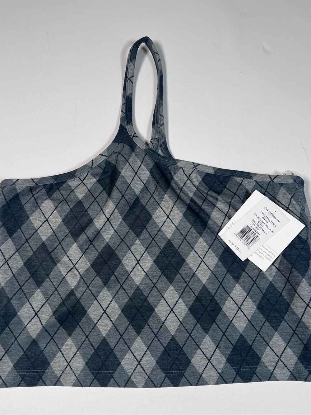 NWT Beyond Yoga Spacedye One Up Cropped Tank XL Grey Argyle print